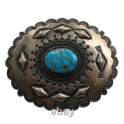 Navajo B. Joe Native American Sterling Silver Turquoise Pin Brooch Pendant 3 in