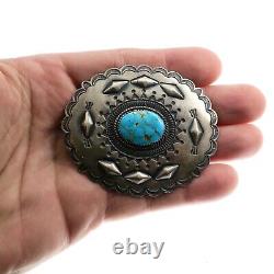 Navajo B. Joe Native American Sterling Silver Turquoise Pin Brooch Pendant 3 in