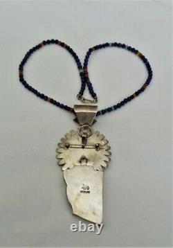 Navajo Bennie Ration Sterling Silver Sunface Lapis Pendant / Pin Bead Necklace