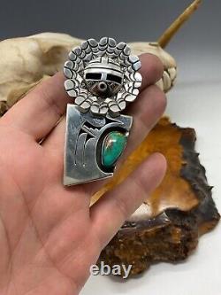 Navajo Bennie Ration Sterling Silver Turquoise Kachina Pin Pendant 38.2g