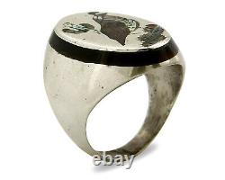 Navajo Bird Ring. 925 Silver Inlaid MOP & Pin Shell Artist Watchman C. 80's