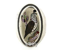 Navajo Bird Ring. 925 Silver Inlaid MOP & Pin Shell Artist Watchman C. 80's