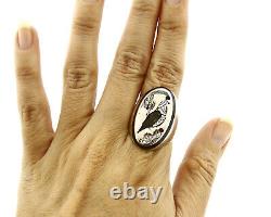 Navajo Bird Ring. 925 Silver Inlaid MOP & Pin Shell Artist Watchman C. 80's