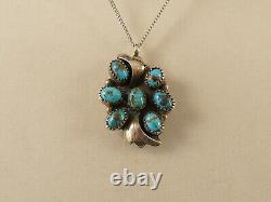 Navajo Blue Turquoise Silver Pendant Pin Vintage Tucson Estate