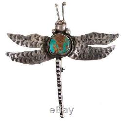 Navajo Brooch Sterling Silver ROYSTON Turquoise DRAGONFLY Old Pawn Style Pin