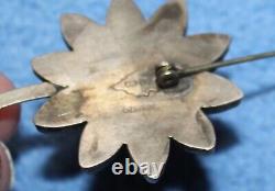 Navajo Calvin Martinez Sterling Silver Coral Flower Pin Brooch