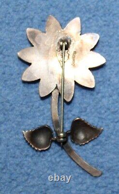 Navajo Calvin Martinez Sterling Silver Coral Flower Pin Brooch