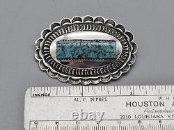 Navajo Calvin Martinez Sterling Silver Turquoise Concho Pin Brooch Handmade