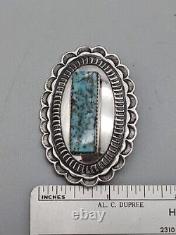 Navajo Calvin Martinez Sterling Silver Turquoise Concho Pin Brooch Handmade