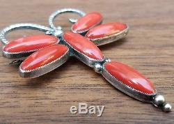Navajo Calvin Martinez With Six Mediterranean Oxblood Coral Dragonfly Pin/brooch