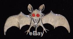 Navajo Clarence Lee Sterling Silver Bat with Coral Eyes