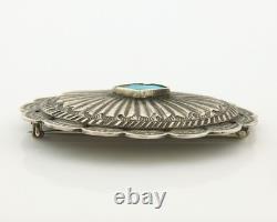 Navajo Concho Handmade Pin Sterling Silver Turquoise Vintage Artist