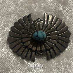 Navajo Concho Pin Hand Stamped & Filed Sterling Silver. 925 Natural Turquoise