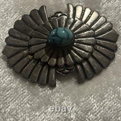 Navajo Concho Pin Hand Stamped & Filed Sterling Silver. 925 Natural Turquoise