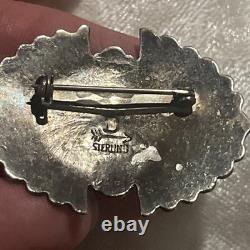Navajo Concho Pin Hand Stamped & Filed Sterling Silver. 925 Natural Turquoise