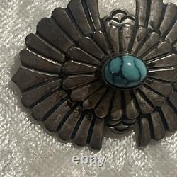 Navajo Concho Pin Hand Stamped & Filed Sterling Silver. 925 Natural Turquoise