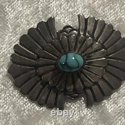 Navajo Concho Pin Hand Stamped & Filed Sterling Silver. 925 Natural Turquoise