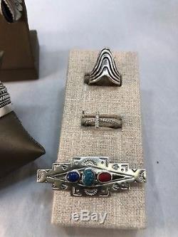 Navajo Cuff Bracelet by Tom Hawk With 2 Sterling Rings, Earrings And A Pin A5