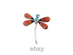 Navajo Dragonfly Brooch Pin Inlay Spiny Oyster Turquoise Handmade NA Jewelry