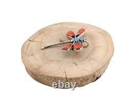 Navajo Dragonfly Brooch Pin Inlay Spiny Oyster Turquoise Handmade NA Jewelry