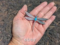 Navajo Dragonfly Brooch Pin Turquoise Stone Sterling Silver Handmade Jewelry
