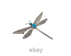 Navajo Dragonfly Brooch Pin Turquoise Stone Sterling Silver Handmade Jewelry