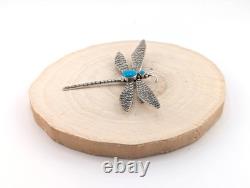 Navajo Dragonfly Brooch Pin Turquoise Stone Sterling Silver Handmade Jewelry
