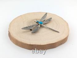 Navajo Dragonfly Brooch Pin Turquoise Stone Sterling Silver Handmade Jewelry