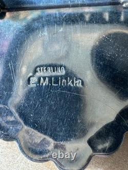 Navajo EM Linkin Brooch Pendant 1.75 Inch Turquoise Amber 925 Sterling 14.8g