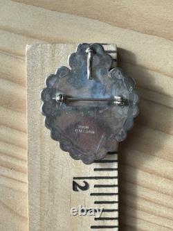 Navajo EM Linkin Brooch Pendant 1.75 Inch Turquoise Amber 925 Sterling 14.8g