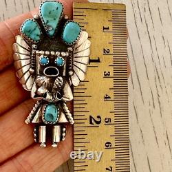 Navajo Eagle Kachina Dancer Turquoise Pendant Doris Smallcanyon Sterling Big Pin