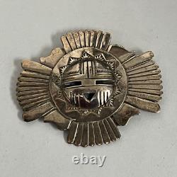 Navajo Eddy Chacos Sterling Silver Large Zuni Sunface Brooch Pin