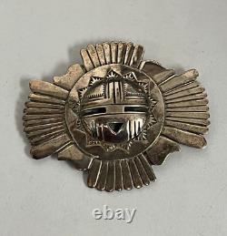 Navajo Eddy Chacos Sterling Silver Large Zuni Sunface Brooch Pin