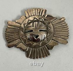 Navajo Eddy Chacos Sterling Silver Large Zuni Sunface Brooch Pin