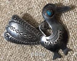 Navajo Fred Harvey Era Stamped Sterling Turquoise Duck Bird Pin Brooch