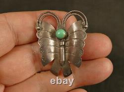 Navajo Fred Harvey Turquoise Ingot Silver Butterfly Pin 1930's Tucson Estate