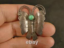 Navajo Fred Harvey Turquoise Ingot Silver Butterfly Pin 1930's Tucson Estate