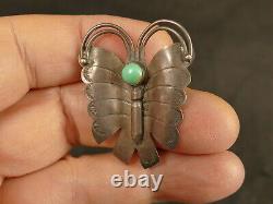 Navajo Fred Harvey Turquoise Ingot Silver Butterfly Pin 1930's Tucson Estate