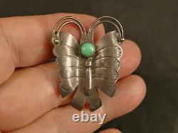 Navajo Fred Harvey Turquoise Ingot Silver Butterfly Pin 1930's Tucson Estate