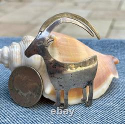 Navajo Goat Big Horn Sheep Sterling Silver Brooch Pin Signed Nora Nelson