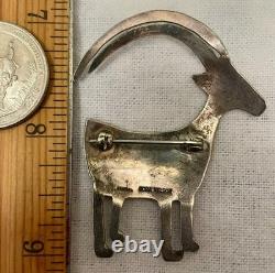Navajo Goat Big Horn Sheep Sterling Silver Brooch Pin Signed Nora Nelson