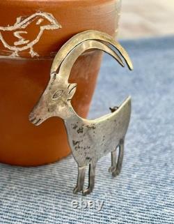 Navajo Goat Big Horn Sheep Sterling Silver Brooch Pin Signed Nora Nelson