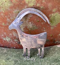 Navajo Goat Big Horn Sheep Sterling Silver Brooch Pin Signed Nora Nelson