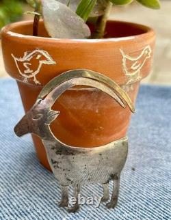 Navajo Goat Big Horn Sheep Sterling Silver Brooch Pin Signed Nora Nelson