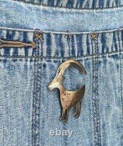 Navajo Goat Big Horn Sheep Sterling Silver Brooch Pin Signed Nora Nelson