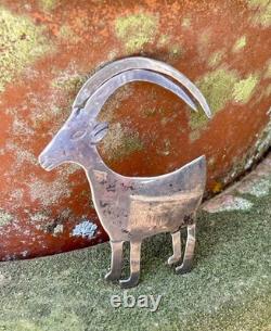 Navajo Goat Big Horn Sheep Sterling Silver Brooch Pin Signed Nora Nelson