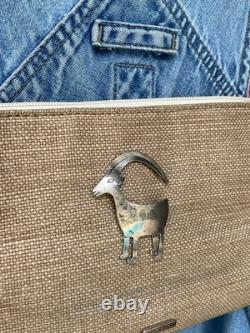 Navajo Goat Big Horn Sheep Sterling Silver Brooch Pin Signed Nora Nelson