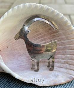 Navajo Goat Big Horn Sheep Sterling Silver Brooch Pin Signed Nora Nelson