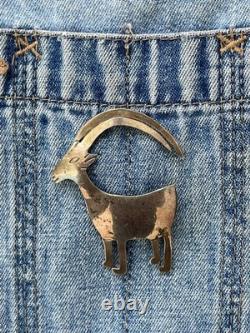 Navajo Goat Big Horn Sheep Sterling Silver Brooch Pin Signed Nora Nelson