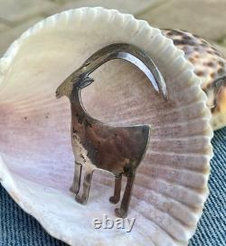 Navajo Goat Big Horn Sheep Sterling Silver Brooch Pin Signed Nora Nelson